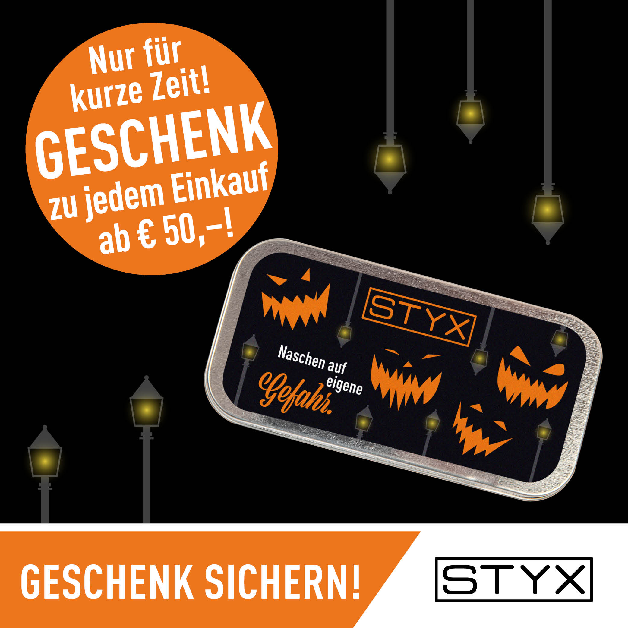 Aktion, geschenk zu jeder bestellung ab 50 EUR Einkaufswer: STYX Metalletui im Halloween-Design